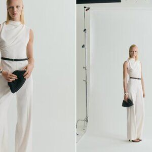 Mango Long jumpsuit with draped neck and belt - Never Worn- With Tags!!